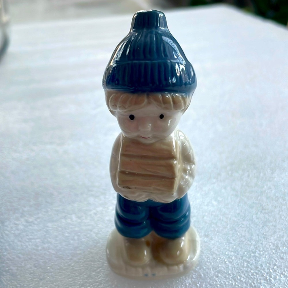 Little Boy Blue Figurine Carrying a Bundle of Firewood ceramic 3 1/2” Tall